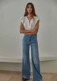 By Together Cotton Linen V-Neck Top