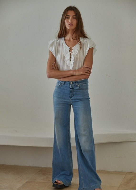 By Together Cotton Linen V-Neck Top