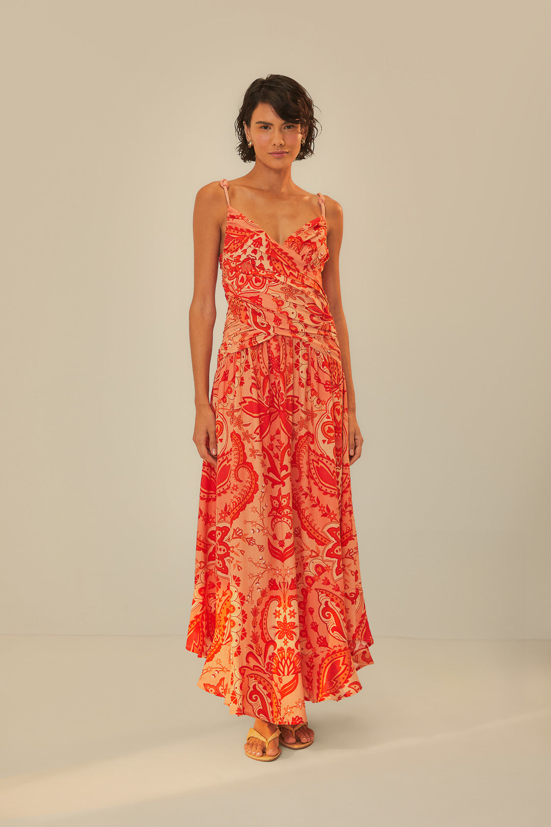 Farm Rio Jaipur Red Crossed Over Maxi Dress Final Clearance