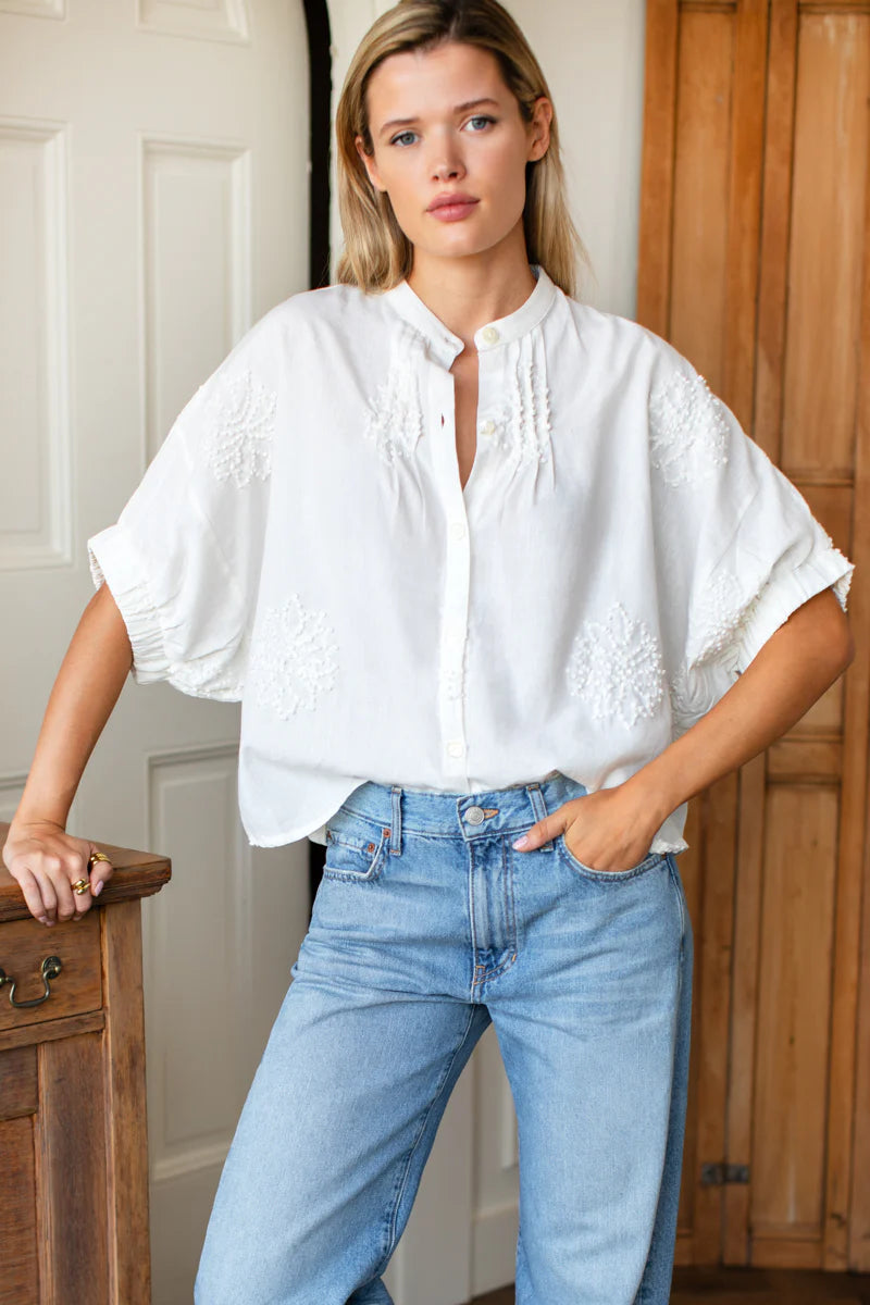 Emerson Fry French Knot Floral Mandarin Collar Top