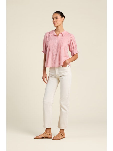 Trovata Birds of Paradis Jess Houndstooth Blouse Blush