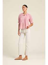 Trovata Birds of Paradis Jess Houndstooth Blouse Blush