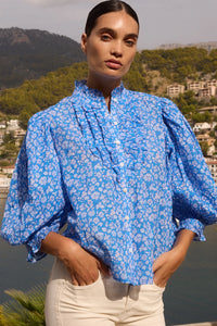 Oliphant Ruffle Front Blouse Ditsy Blue