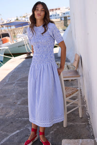 Oliphant Striped Smocked Drop Waist Maxi Dress