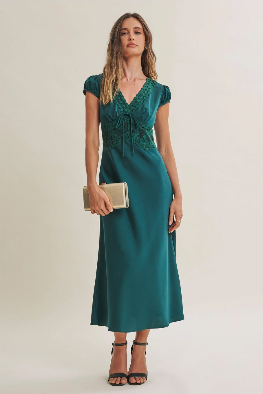 In February Silky Satin Lace Midi Dress