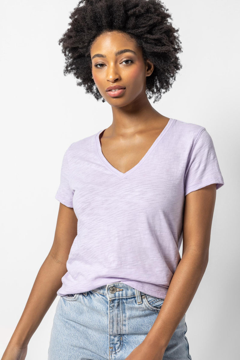 Lilla P V-Neck Short Sleeve Back Seam Tee