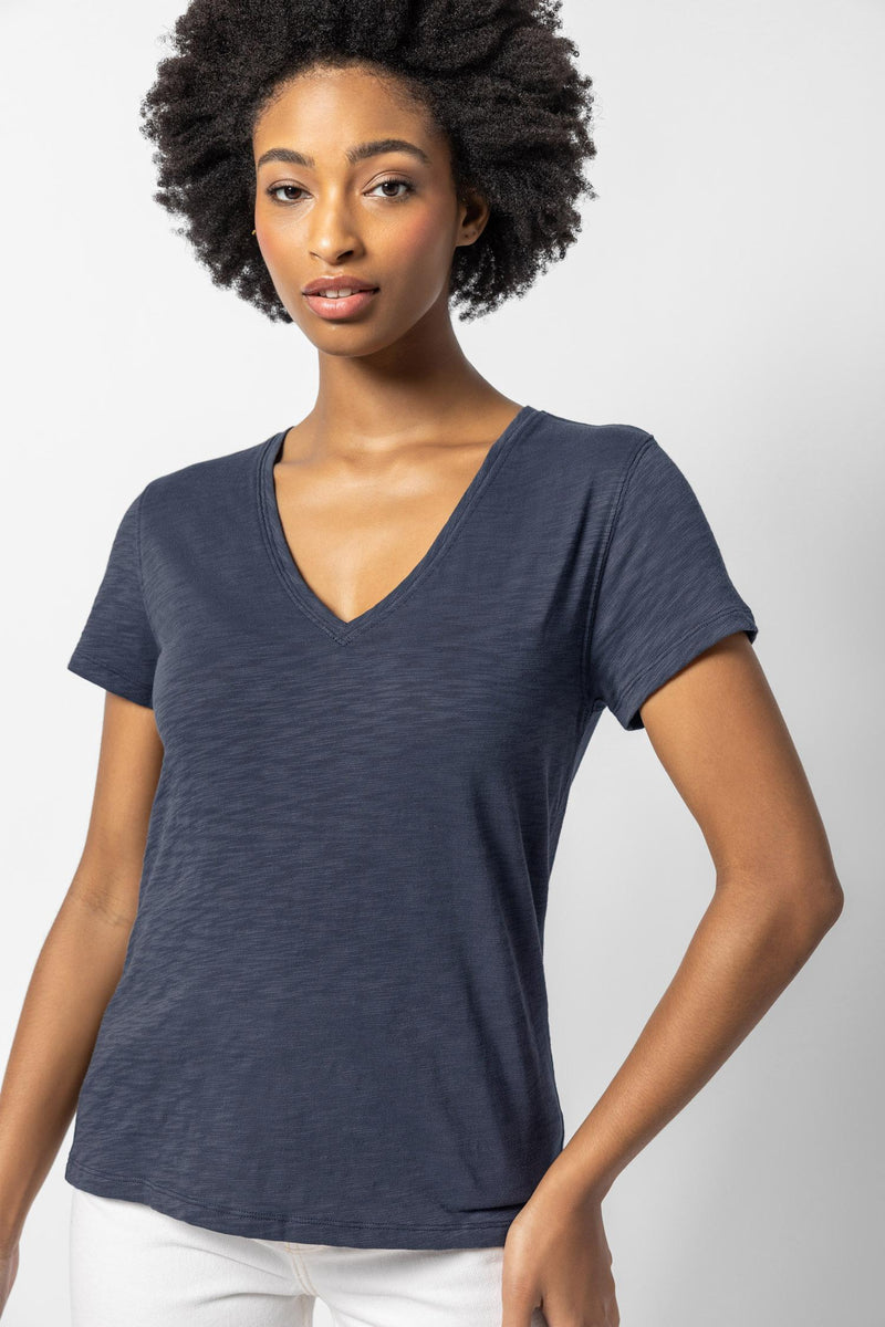 Lilla P V-Neck Short Sleeve Back Seam Tee