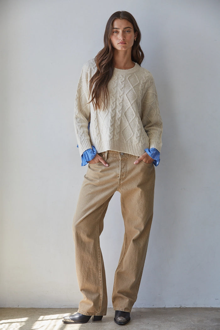 By Together Cable Knit Striped Twofer Top