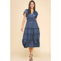 Pinch V-Neck Tiered Midi Dress