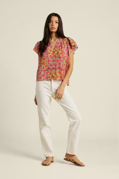 Trovata Birds of Paradis Violette Botanic Tile Print Top