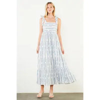 THML Tie Strap Square Neck Print Maxi Dress