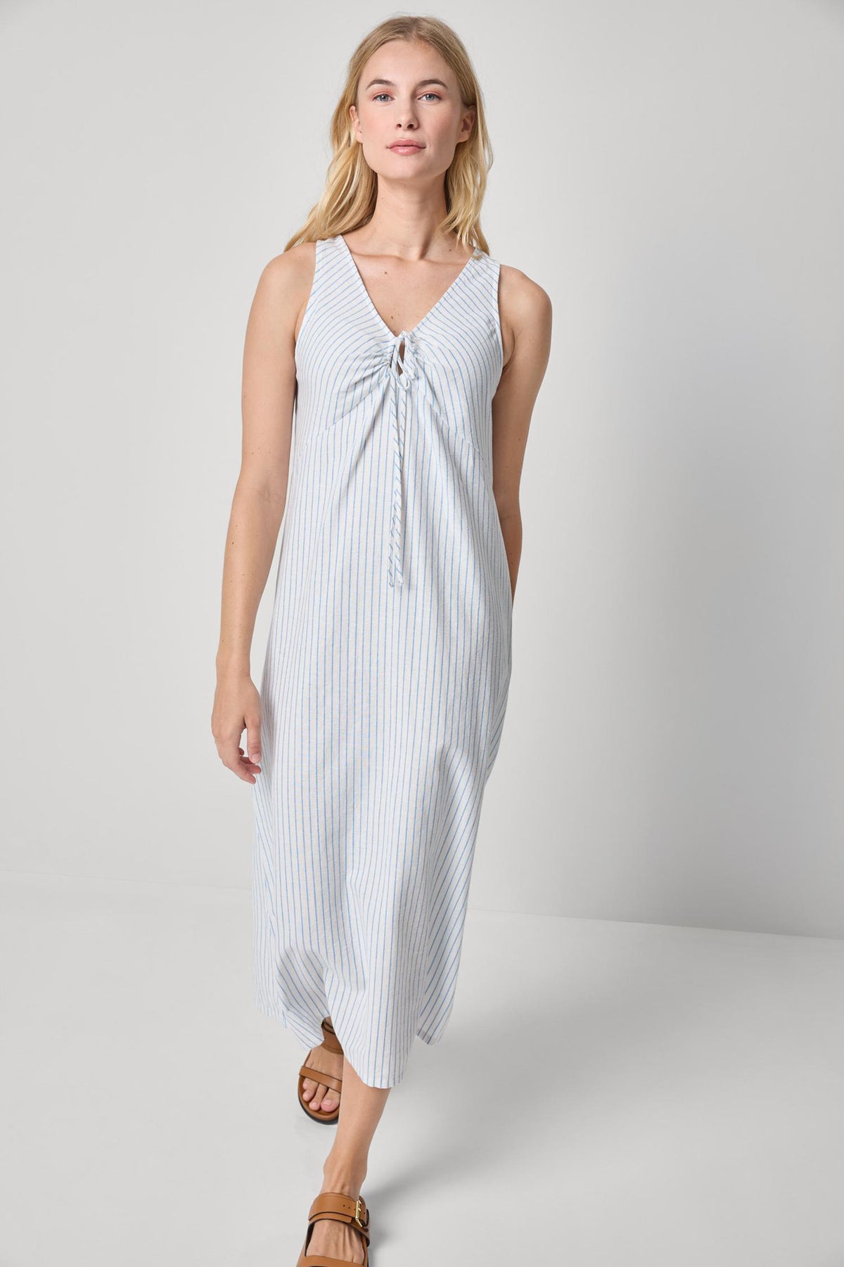 Lilla P Striped Keyhole Midi Dress