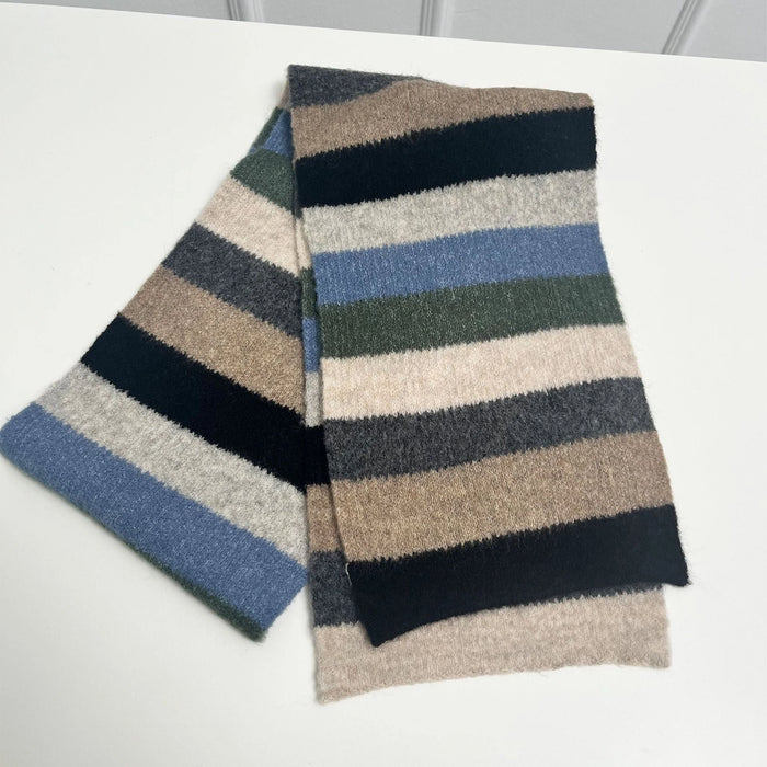 Contrast Striped Wool Knit Scarf
