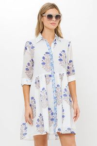 Oliphant Long Sleeve Mini Shirt Dress Laguna Blue