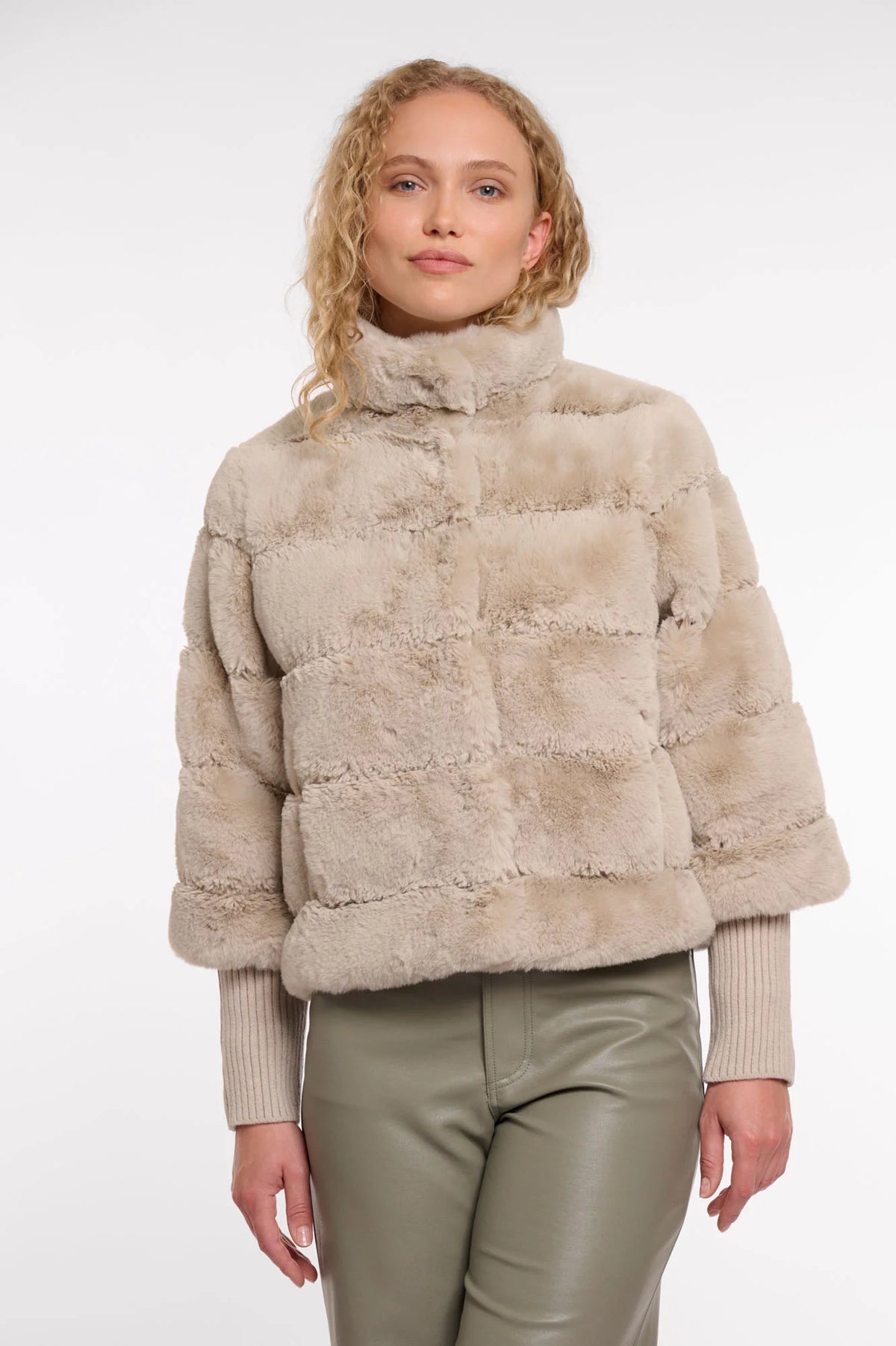 Rino & Pelle  Feline Faux Fur Jacket with Knit Sleeves