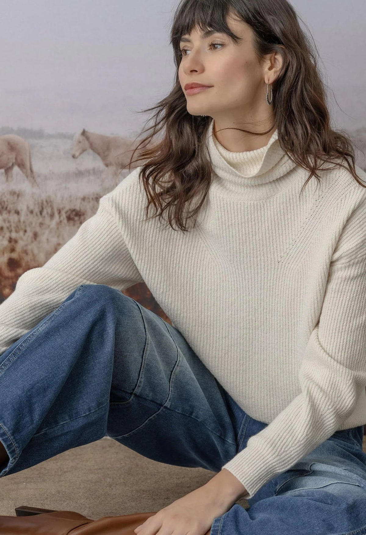 Lilla P Relaxed Rib Turtleneck Sweater Final Clearance