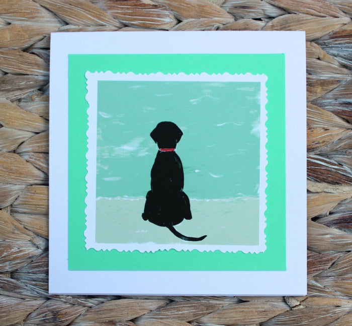 Lemondaisy Black Beach Dog Hand Cut Notecard