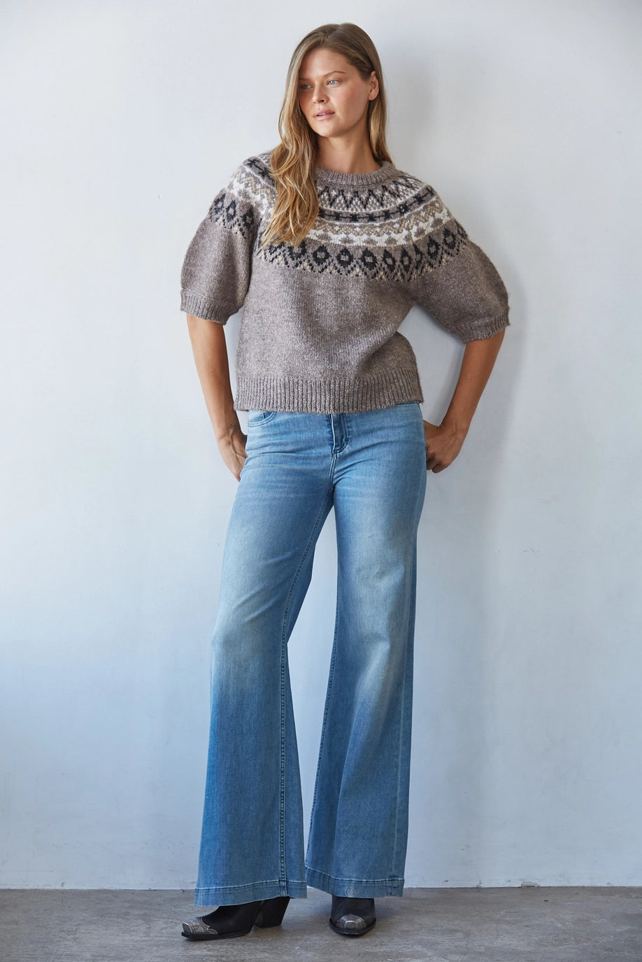 By Together Short Sleeve Fair Isle Sweater