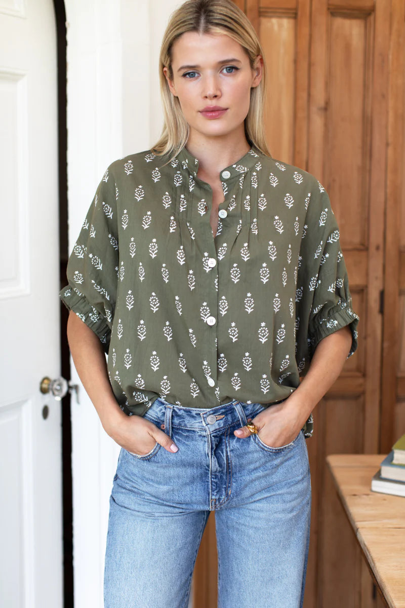 Emerson Fry Mandarin Collar Gothic Olive Print