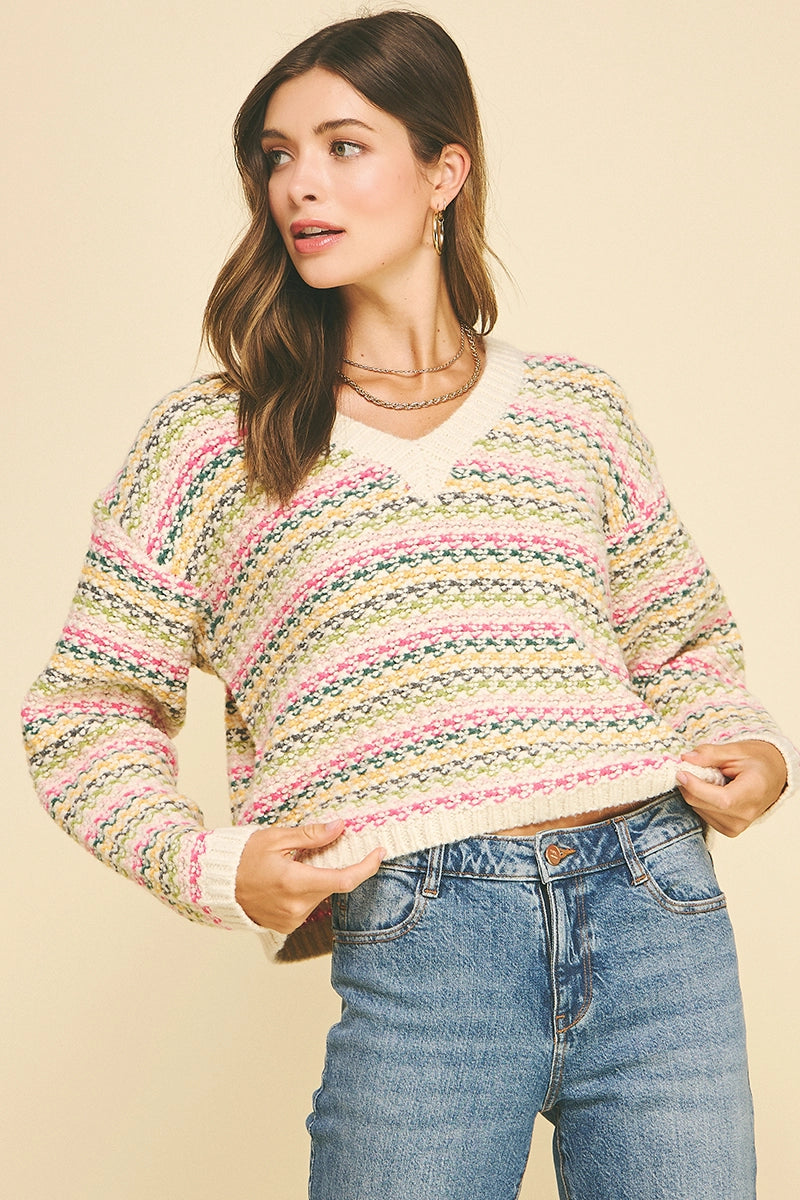 Pinch Multi Stripe Cropped Sweater
