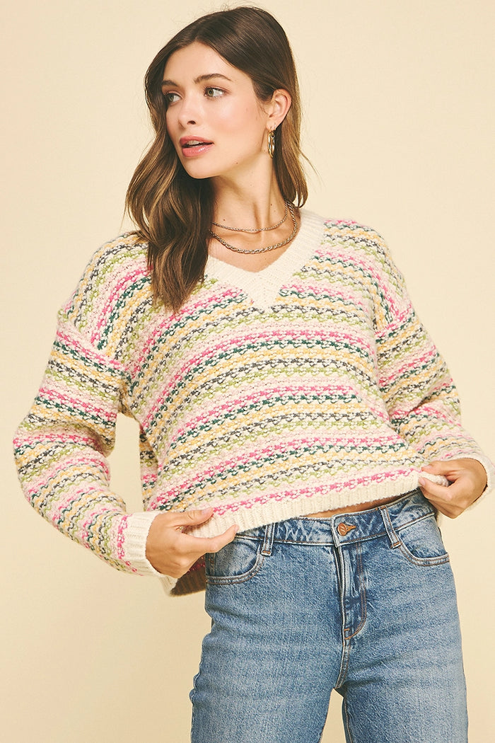 Pinch Multi Stripe Cropped Sweater