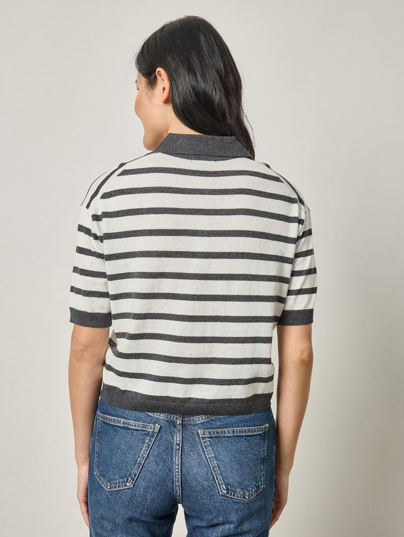 Lilla P Drop Shoulder Stripe Polo Sweater