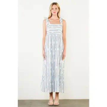 THML Tie Strap Square Neck Print Maxi Dress