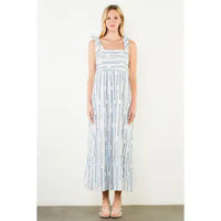THML Tie Strap Square Neck Print Maxi Dress