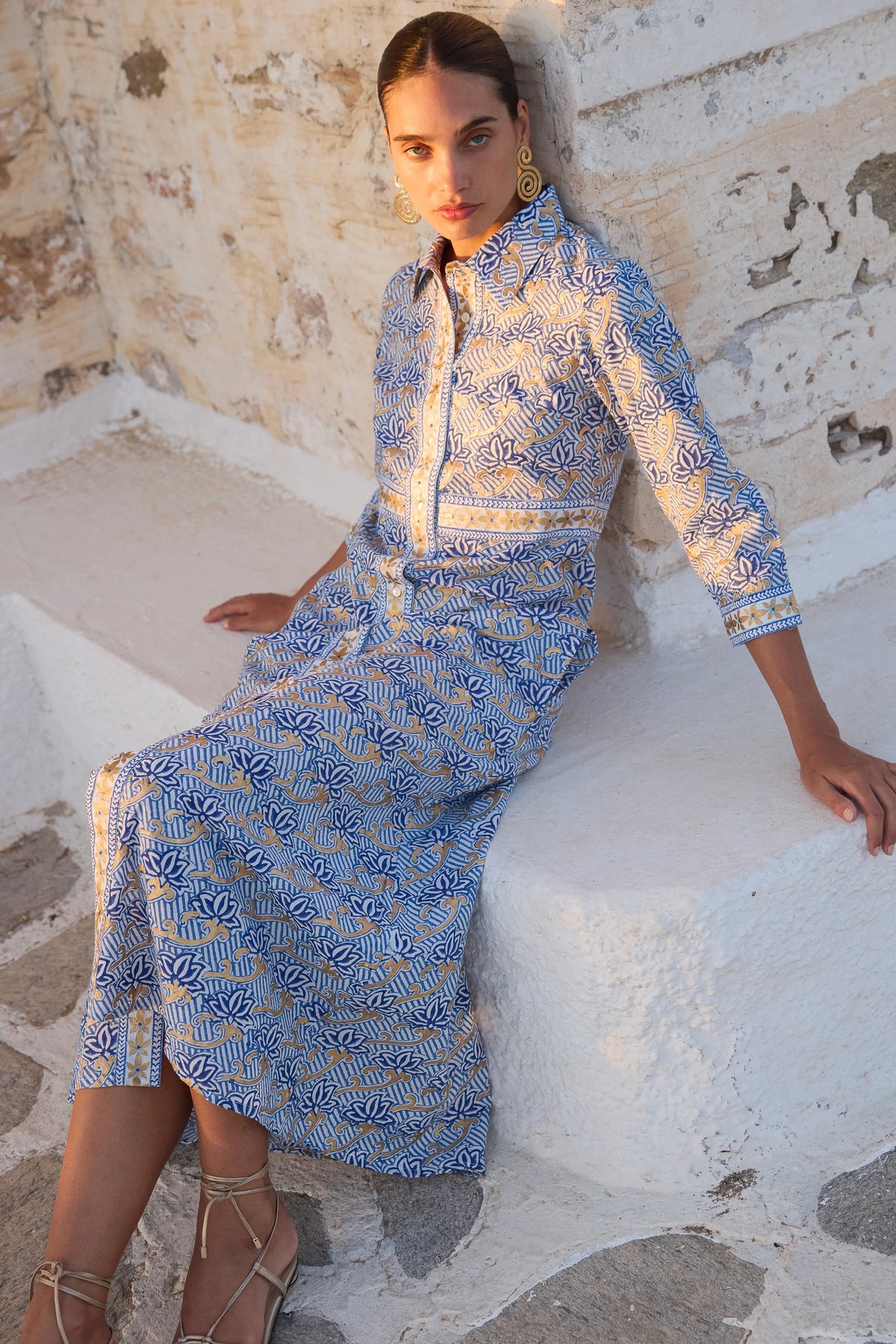 Oliphant Floral Print Maxi Shirt Dress