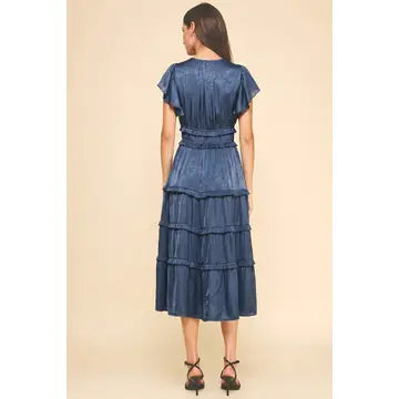 Pinch V-Neck Tiered Midi Dress