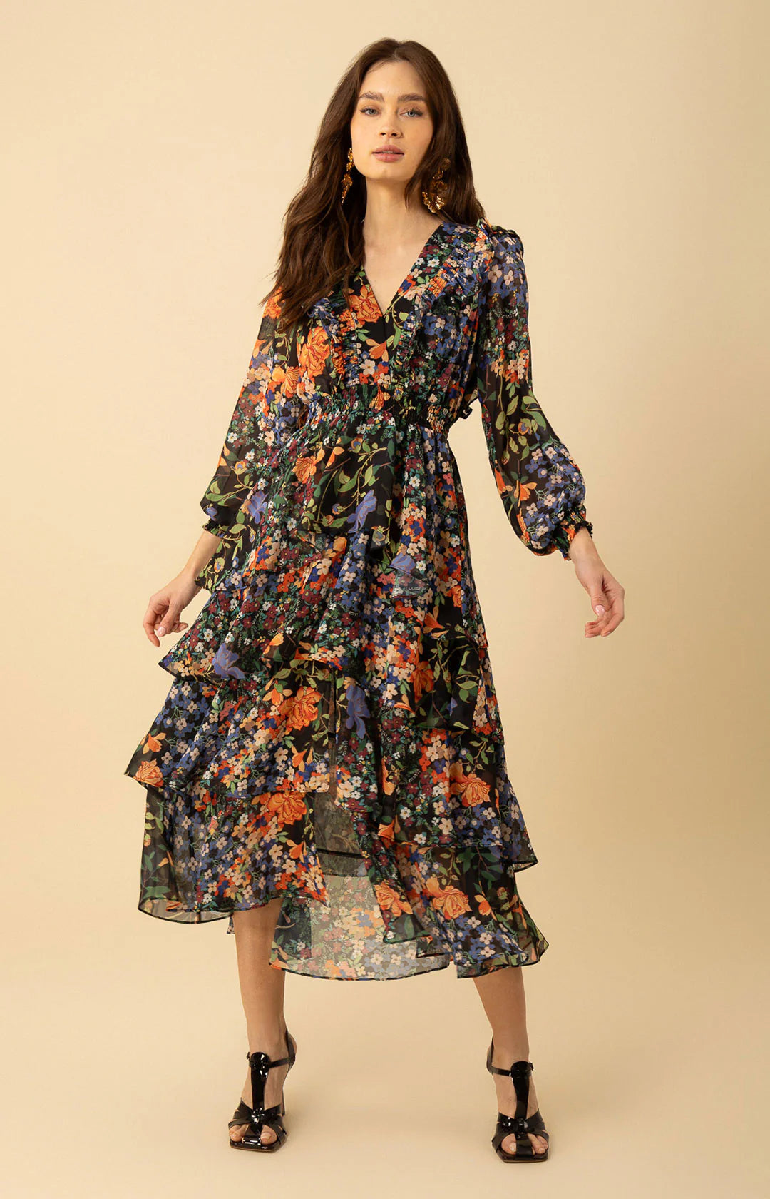 Hale Bob Astrid Floral Print Tiered Dress