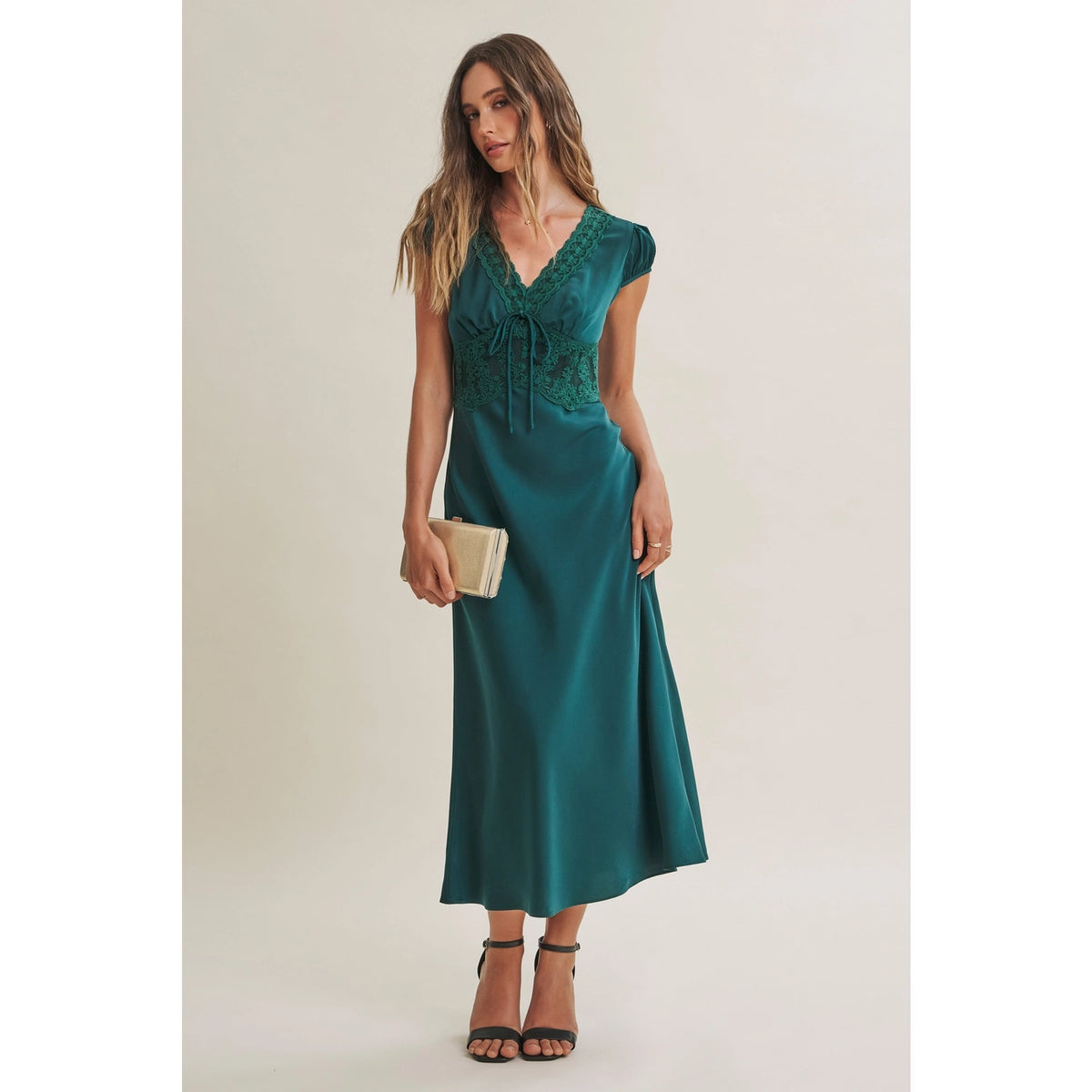 In February Silky Satin Lace Midi Dress