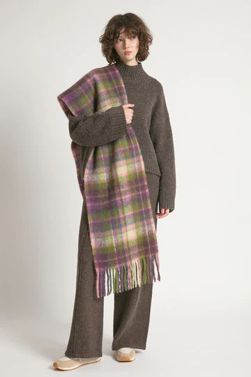 Look by M Grape Check Wool Scarf