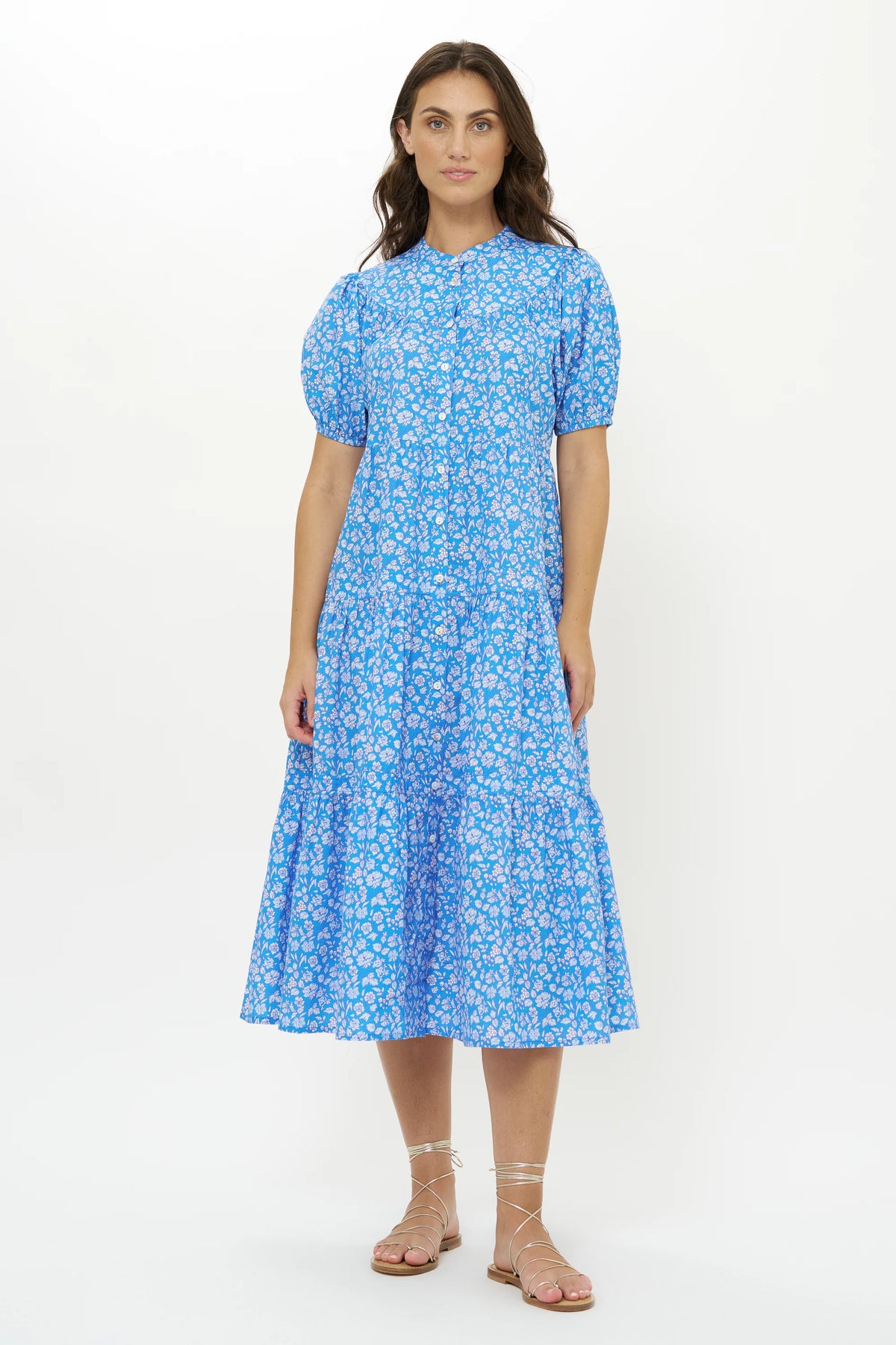 Oliphant Scoop Tier Midi Dress Ditsy Blue