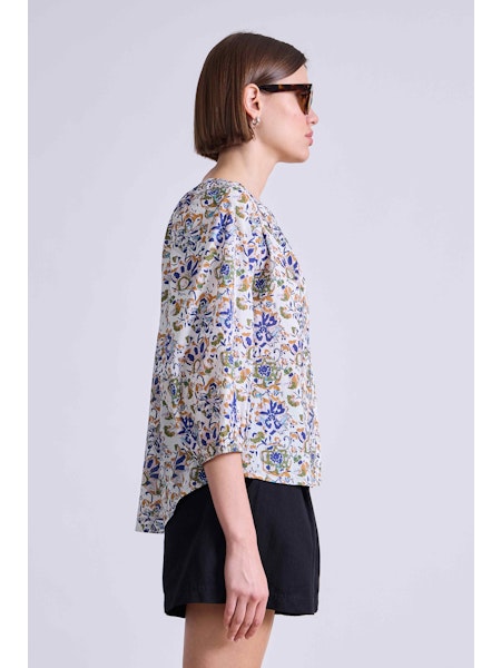 Apiece Apart Mitte Batik Floral Cream Top