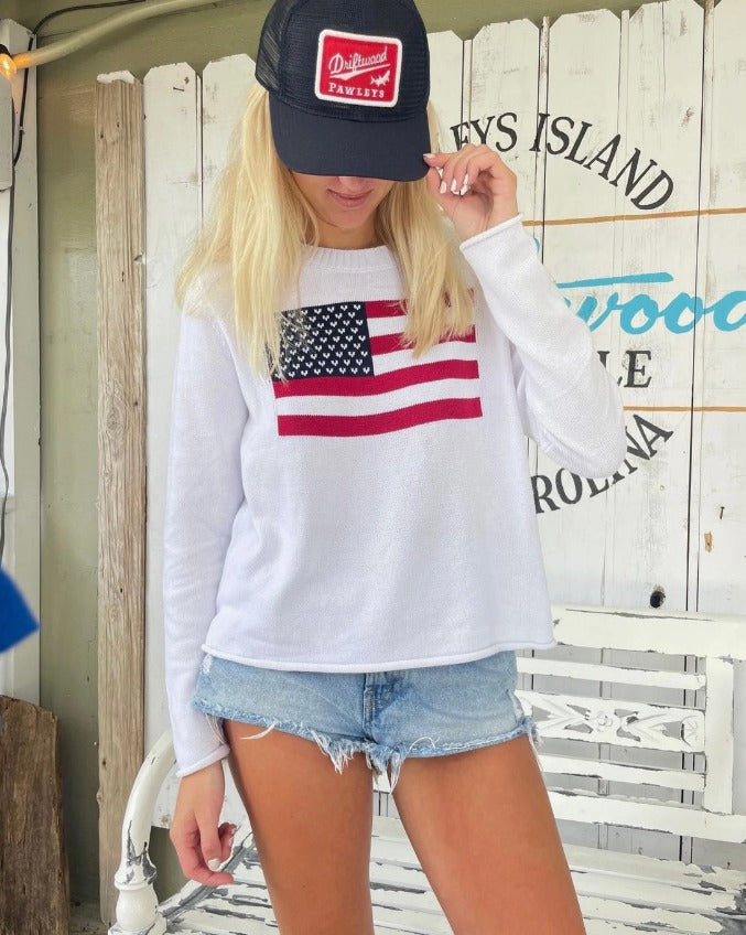 Pearls & Camo Classic America Flag Sweater