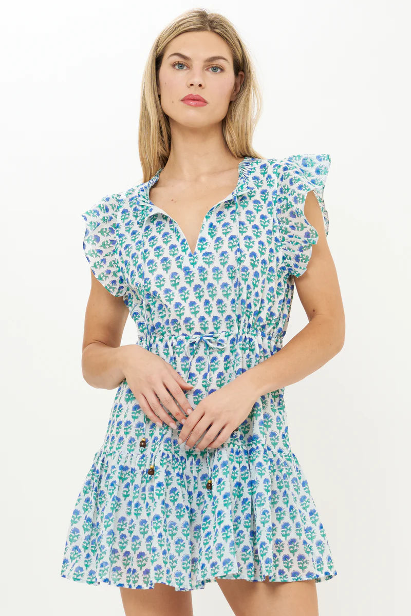 Oliphant Cinched Flirty Boti Print Short Dress