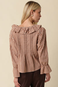 Olivaceous Hazel Gingham Ruffle Blouse