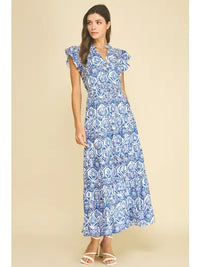 Pinch Mosaic Tile Print Maxi Dress