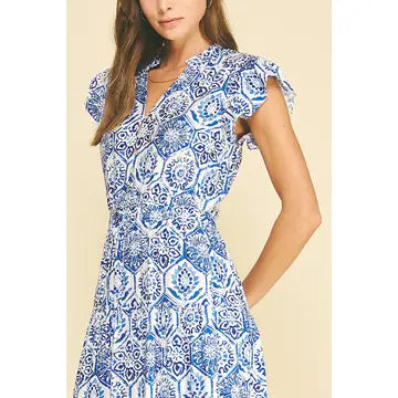 Pinch Mosaic Tile Print Maxi Dress