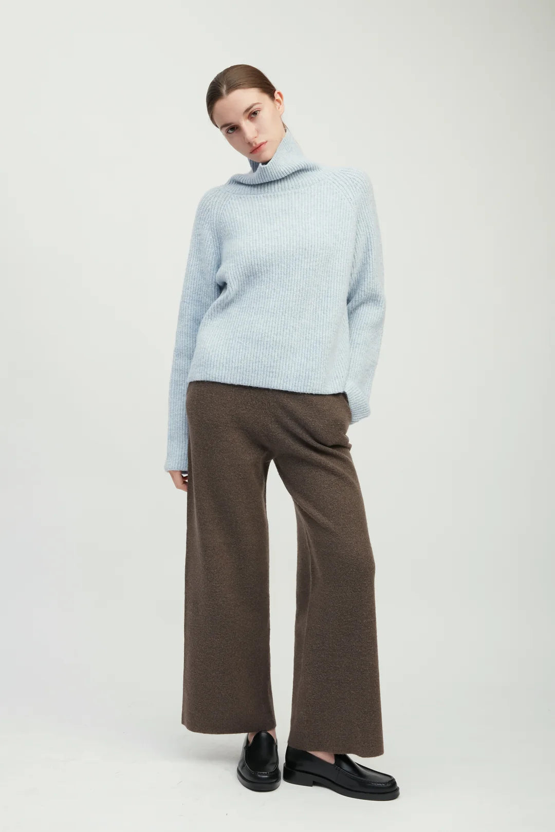 Common Knit Funnel Neck Rib Knit Sweater