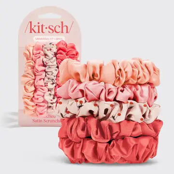 Kitsch Ruched Satin Scrunchies Cherry Blossom 5 Pc Set