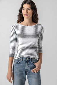 Lilla P 3/4 Sleeve Striped Boatneck