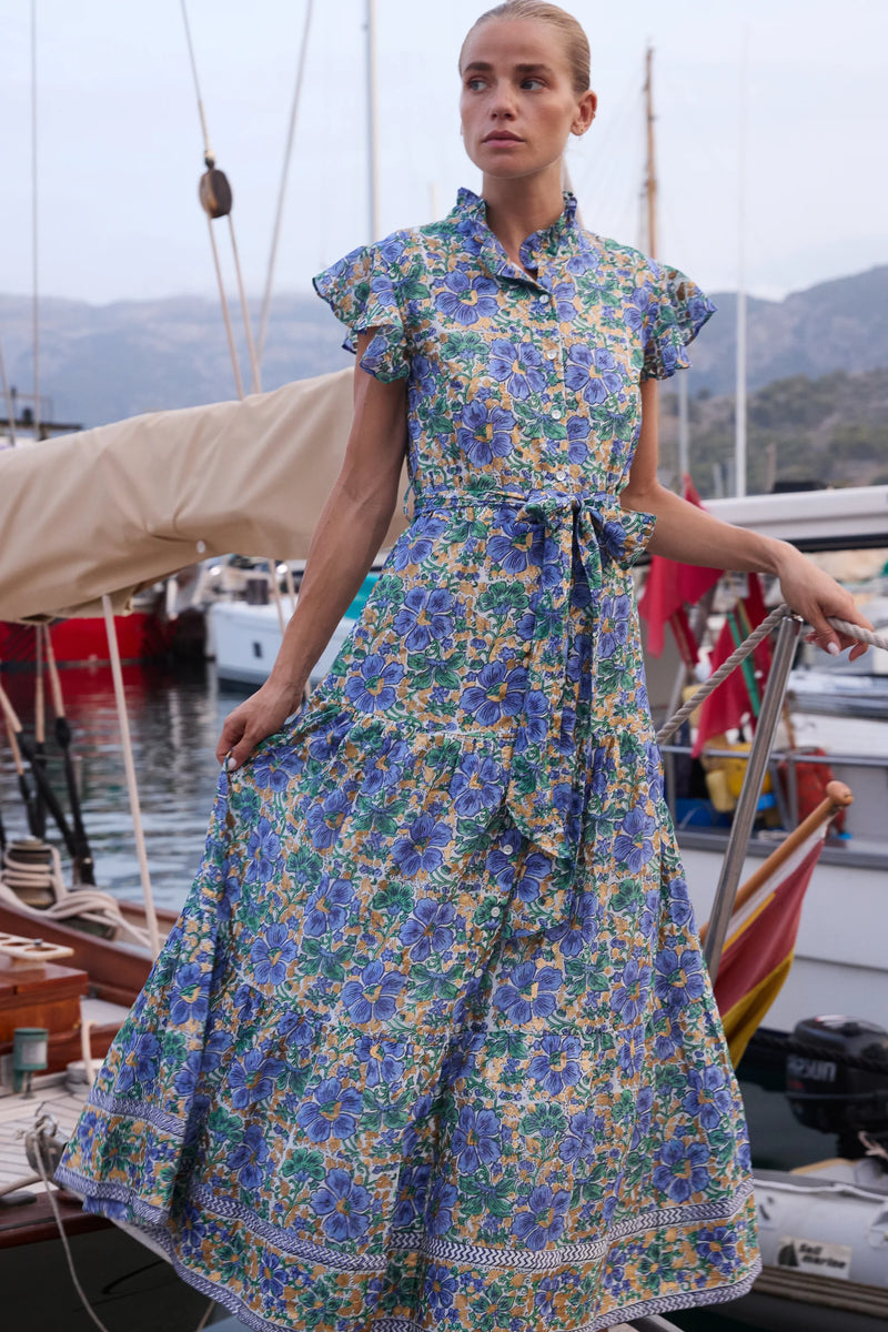 Oliphant Ruffle Collar Button Maxi Dress Matera Blue / XS Oliphant Ruffle Collar Button Maxi Dress Matera Blue / XS