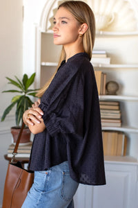 Emerson Fry Mandarin Collar Top Midnight Swiss Dot