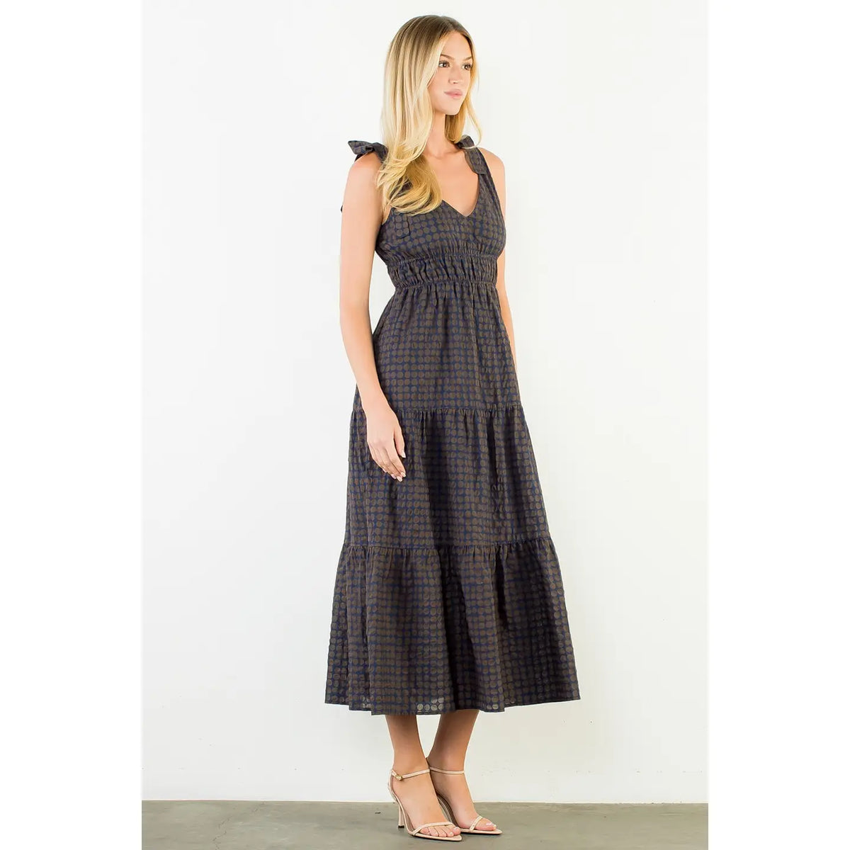 THML Tie Strap Circle Print Dress