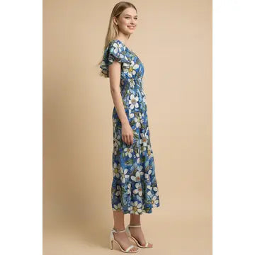 Pinch Floral Print Tiered Midi Dress