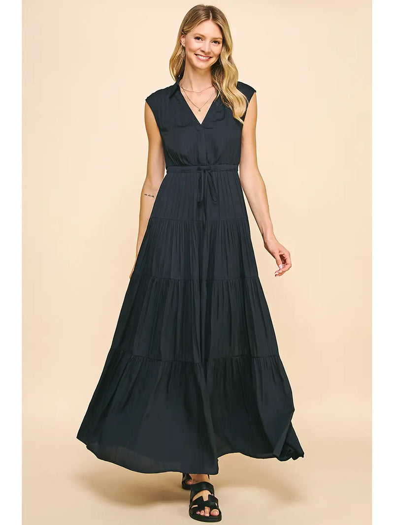 Pinch Sleeveless Tiered Maxi Dress