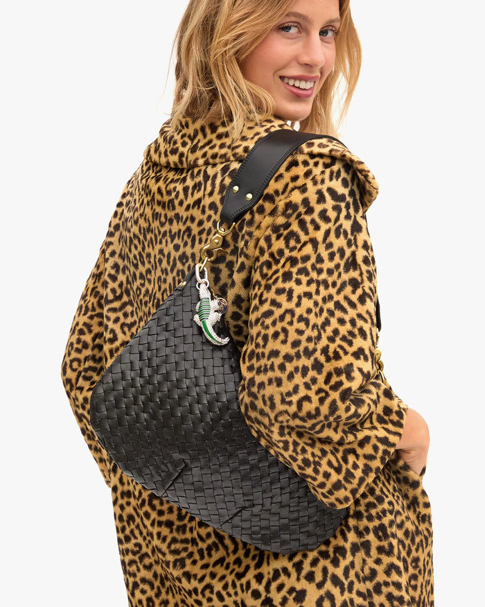 Clare V Moyen Messenger Black Woven Diagonal Bag