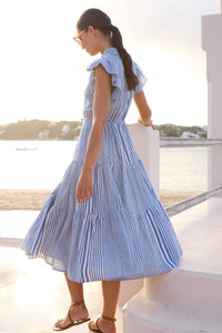 Oliphant Cinched Flirty Striped Henley Midi Dress